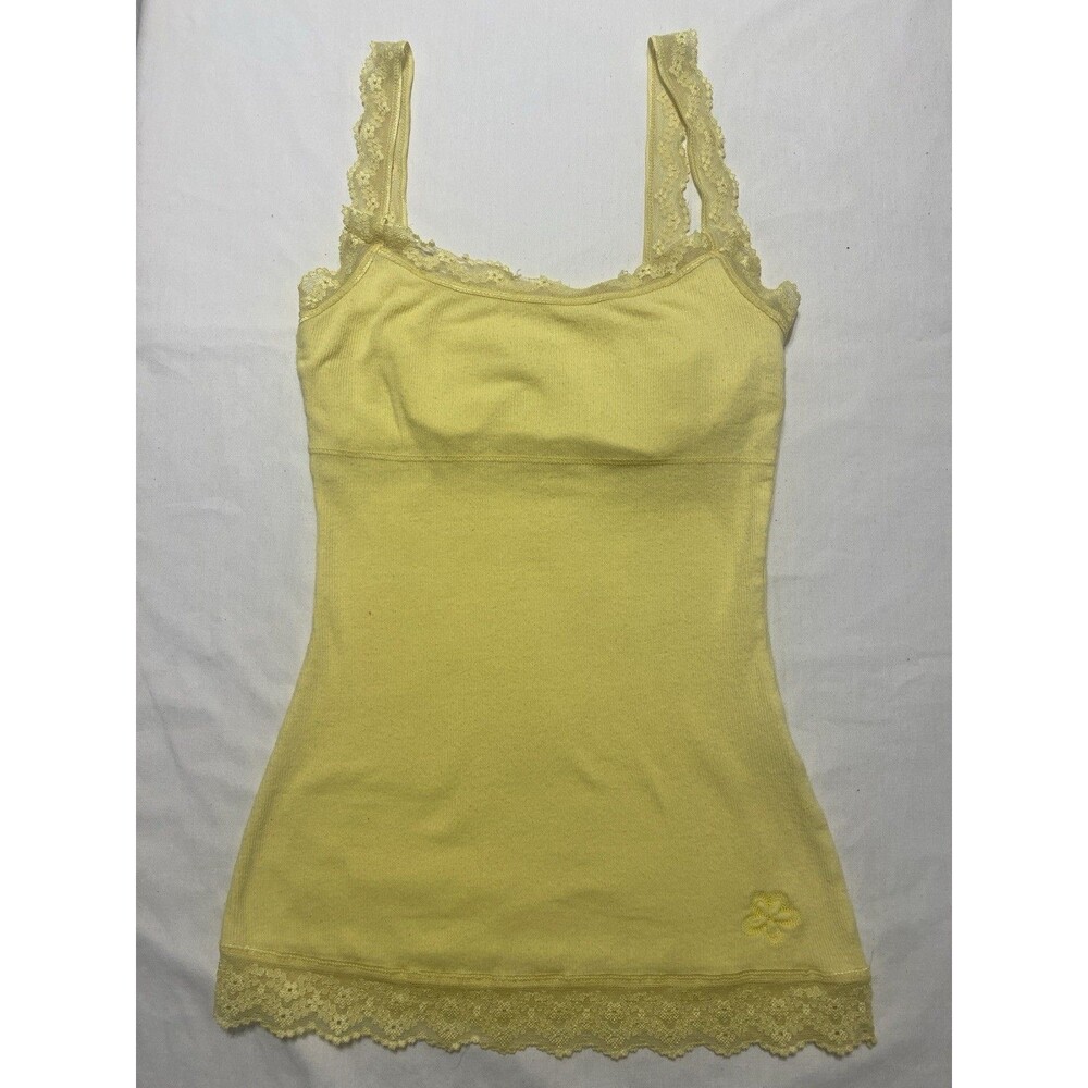 VTG Y2K Lace Babydoll Cami Tank Top XS Yellow Fairy Festival Coquette Bella